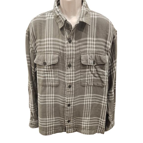 American eagle 90s thick flannel button up forest green EUC warm shaket XL - Picture 1 of 7